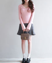 リブ編みポロネックニットプルオーバーsdp8059 ピンク