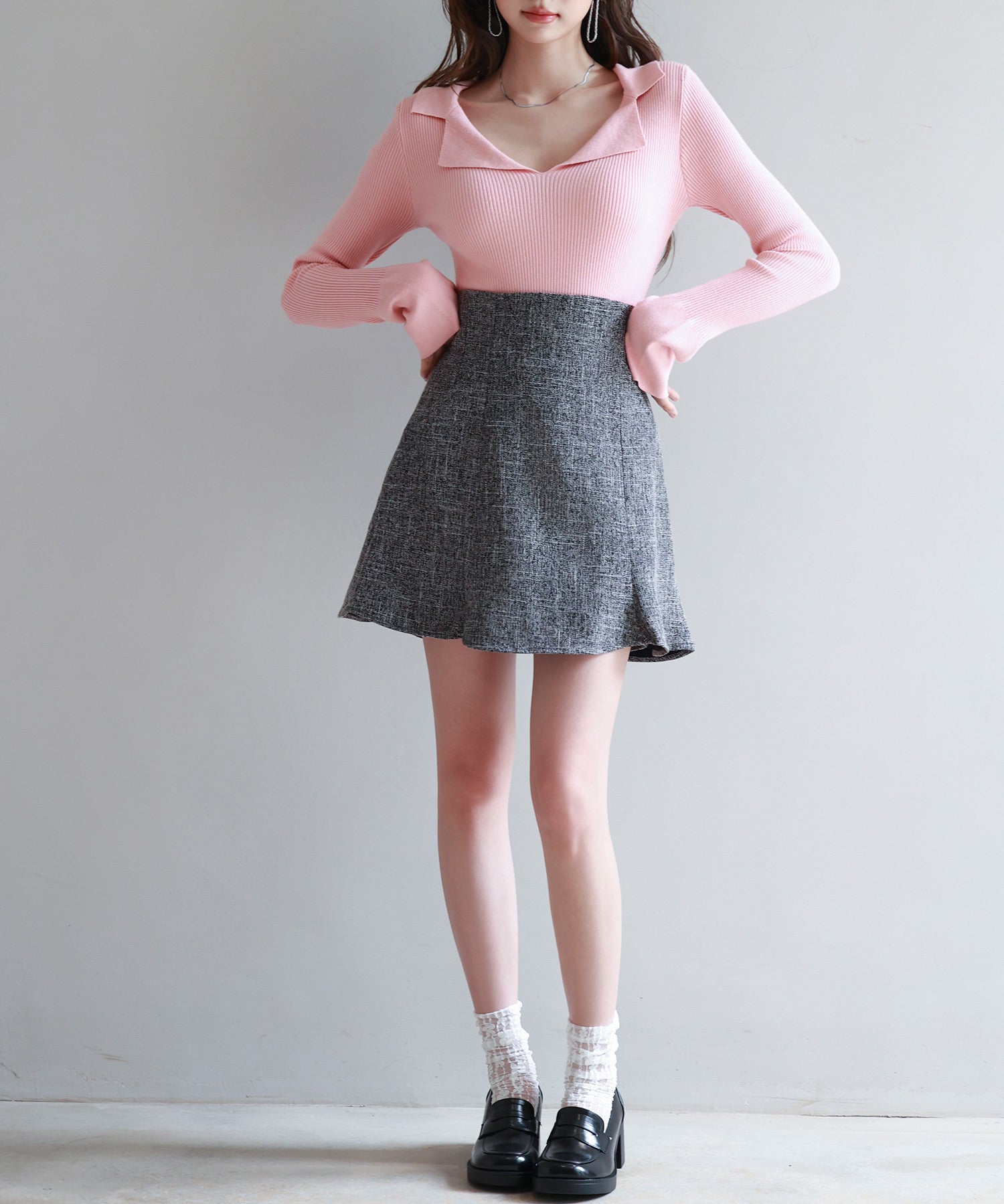 リブ編みポロネックニットプルオーバーsdp8059 ピンク