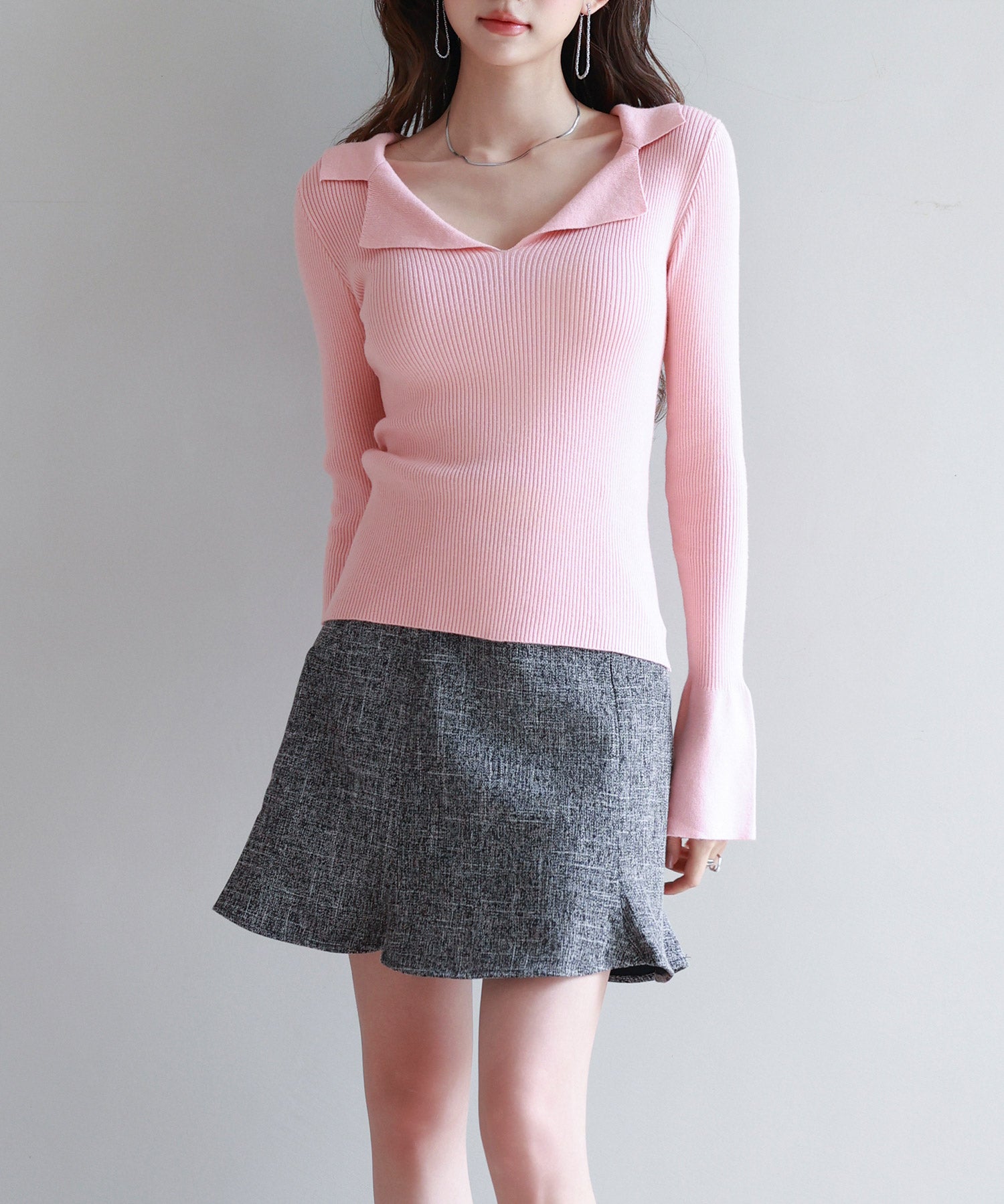 リブ編みポロネックニットプルオーバーsdp8059 ピンク