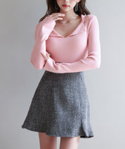 リブ編みポロネックニットプルオーバーsdp8059 ピンク