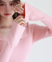 リブ編みポロネックニットプルオーバーsdp8059 ピンク