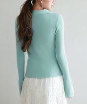 リブ編みポロネックニットプルオーバーsdp8059 グリーン