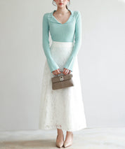 リブ編みポロネックニットプルオーバーsdp8059 グリーン