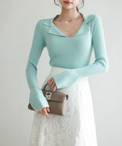 リブ編みポロネックニットプルオーバーsdp8059 グリーン