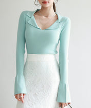 リブ編みポロネックニットプルオーバーsdp8059 グリーン