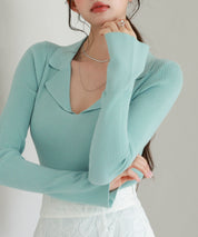 リブ編みポロネックニットプルオーバーsdp8059 グリーン