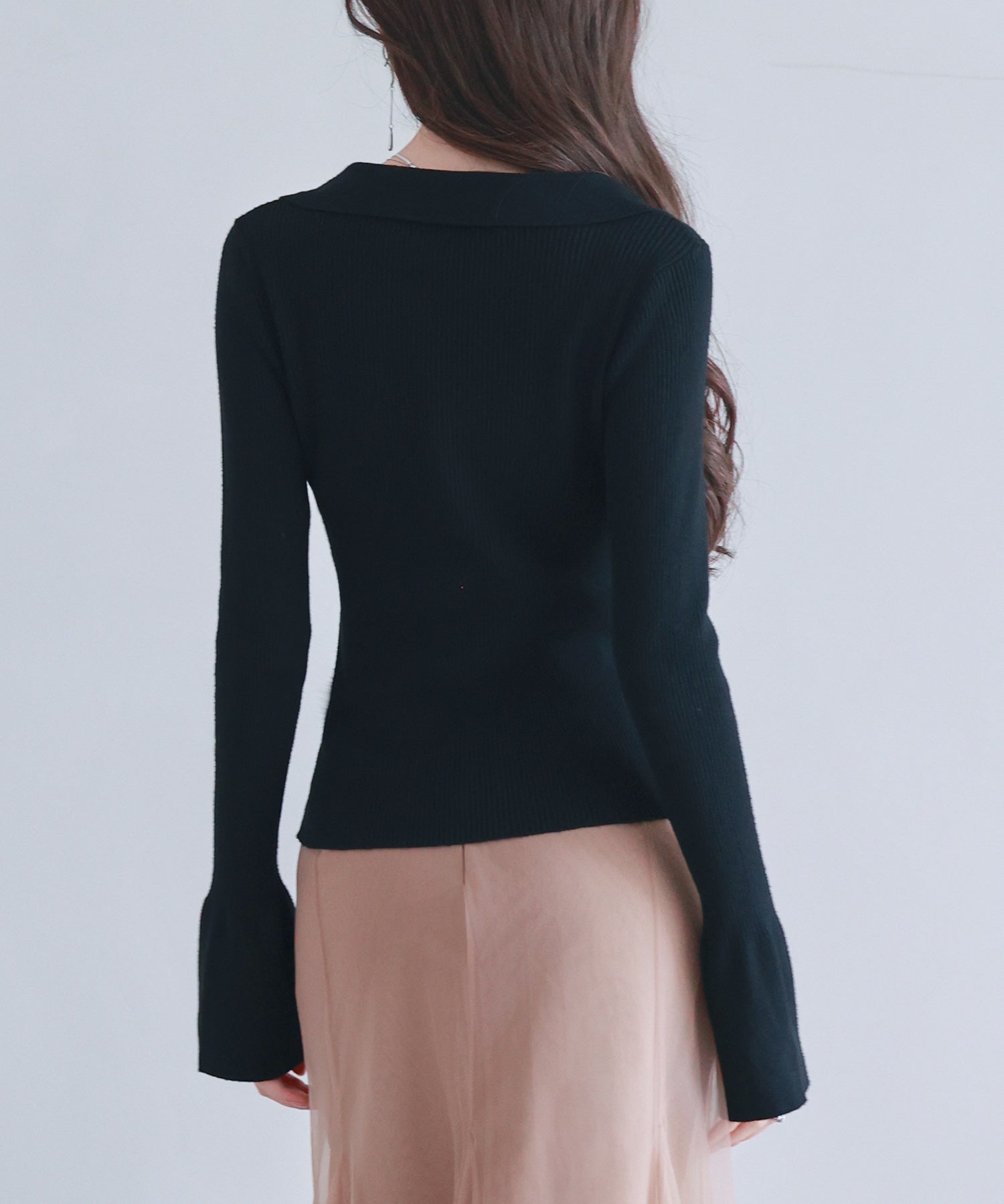 リブ編みポロネックニットプルオーバーsdp8059 ブラック