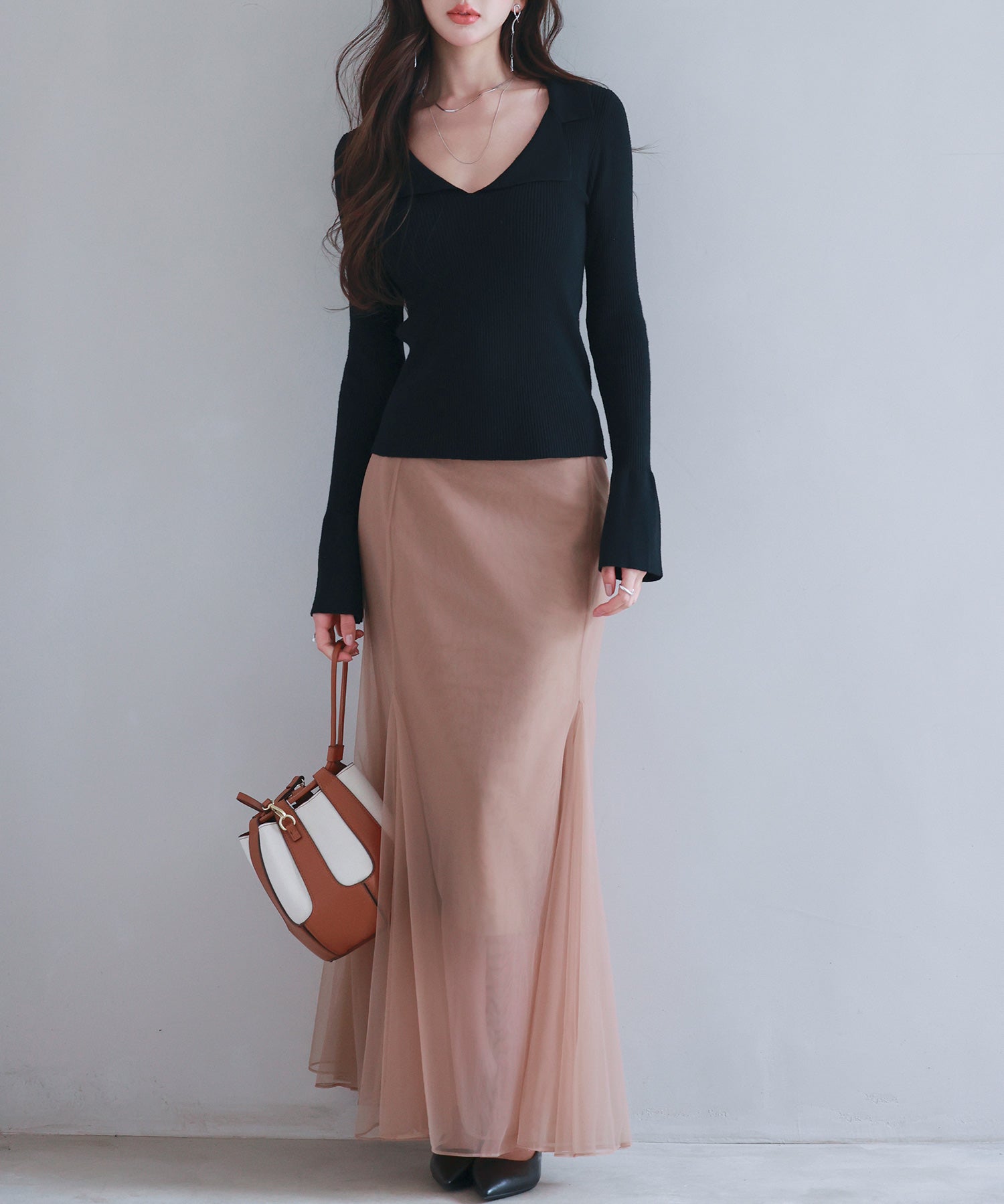 リブ編みポロネックニットプルオーバーsdp8059 ブラック