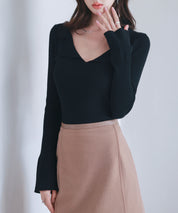 リブ編みポロネックニットプルオーバーsdp8059 ブラック