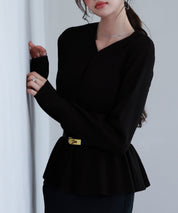 スナップボタンぺプラム裾2wayニットsdp8060 ブラック