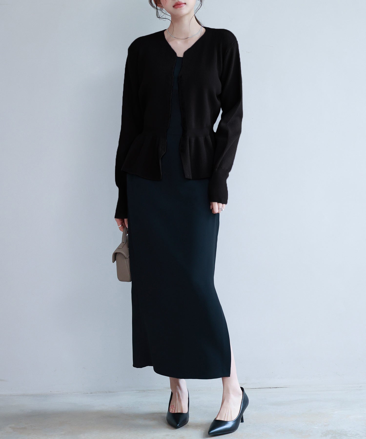 スナップボタンぺプラム裾2wayニットsdp8060 ブラック