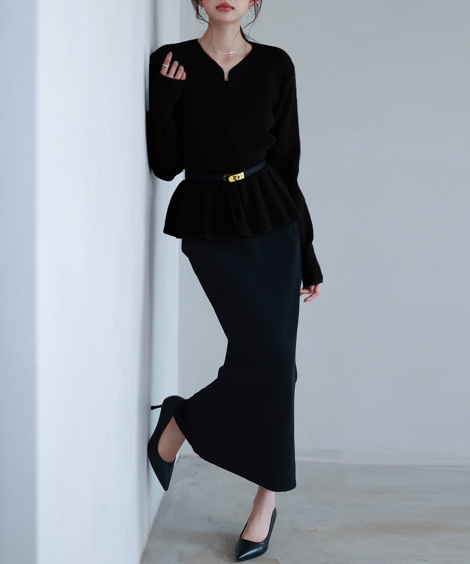 スナップボタンぺプラム裾2wayニットsdp8060 ブラック