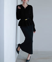 スナップボタンぺプラム裾2wayニットsdp8060 ブラック