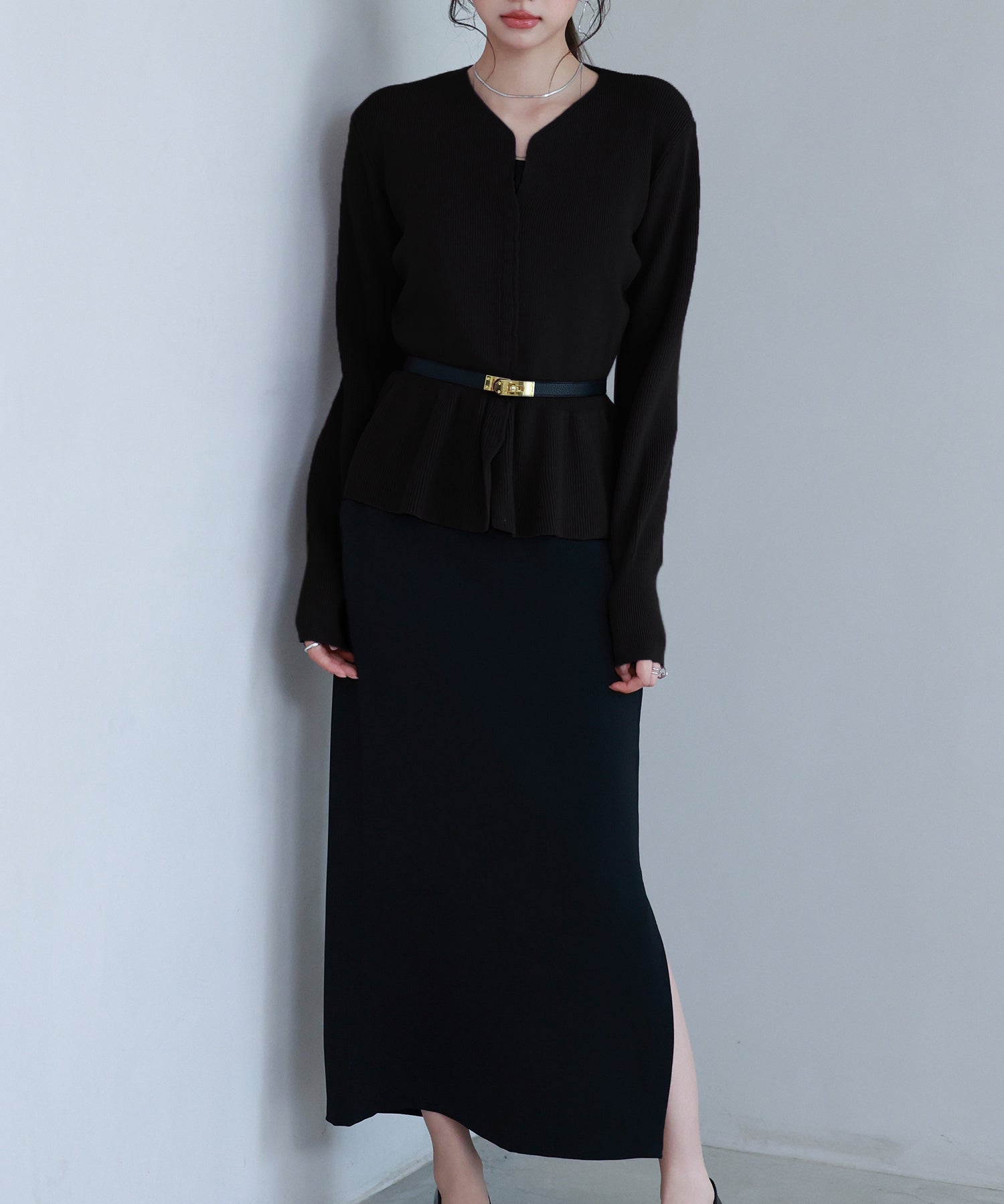 スナップボタンぺプラム裾2wayニットsdp8060 ブラック