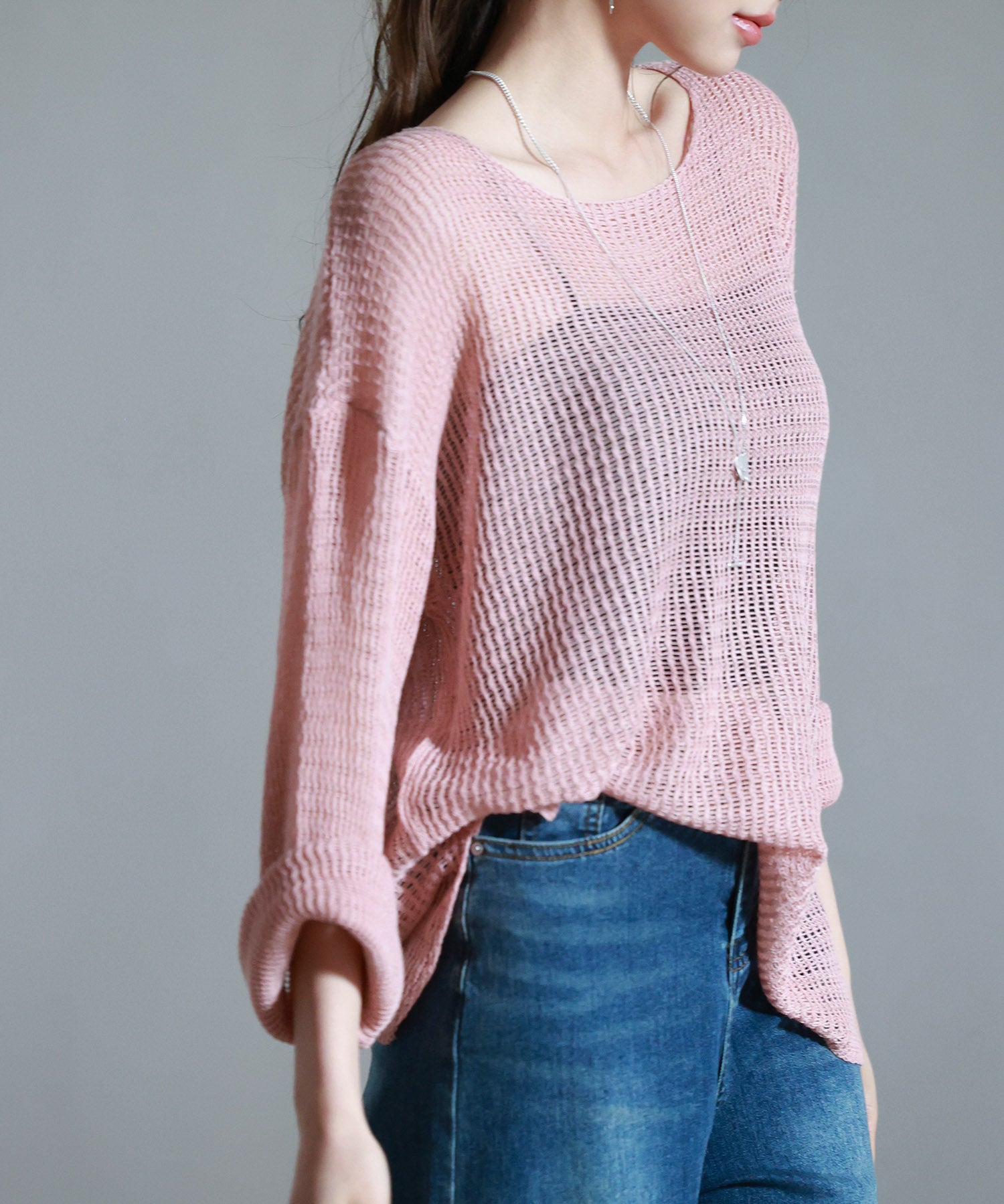 透かし編みオーバーサイズニットプルオーバーsdp8061 ピンク