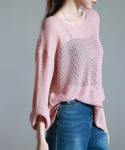 透かし編みオーバーサイズニットプルオーバーsdp8061 ピンク