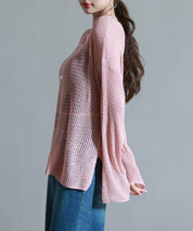 透かし編みオーバーサイズニットプルオーバーsdp8061 ピンク