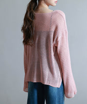 透かし編みオーバーサイズニットプルオーバーsdp8061 ピンク