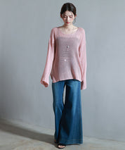 透かし編みオーバーサイズニットプルオーバーsdp8061 ピンク