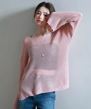 透かし編みオーバーサイズニットプルオーバーsdp8061 ピンク