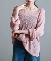 透かし編みオーバーサイズニットプルオーバーsdp8061 ピンク