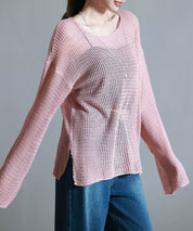 透かし編みオーバーサイズニットプルオーバーsdp8061 ピンク