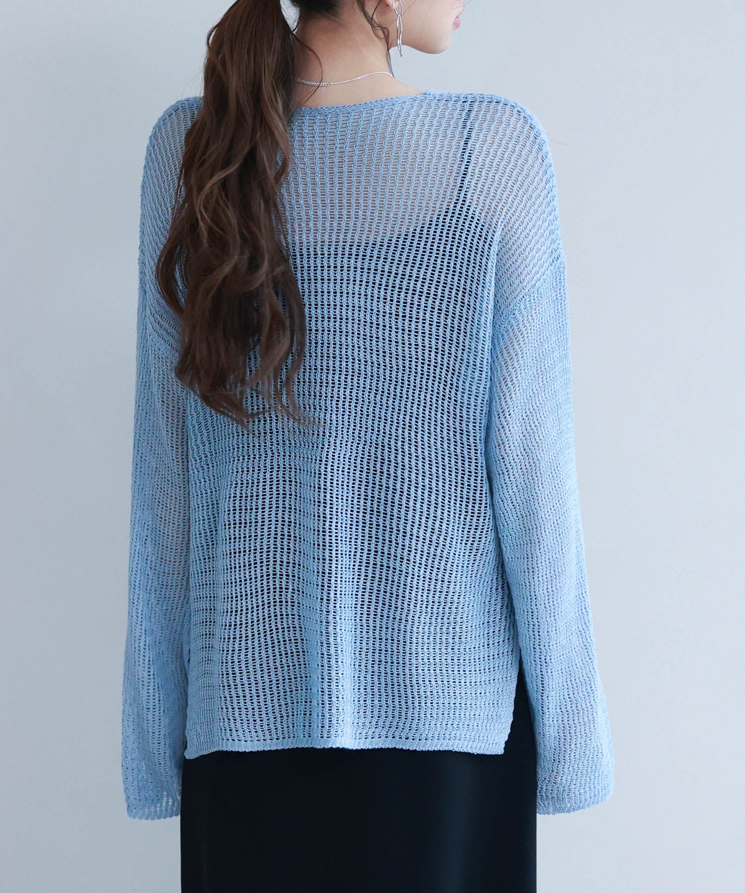透かし編みオーバーサイズニットプルオーバーsdp8061 ブルー