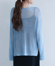 透かし編みオーバーサイズニットプルオーバーsdp8061 ブルー