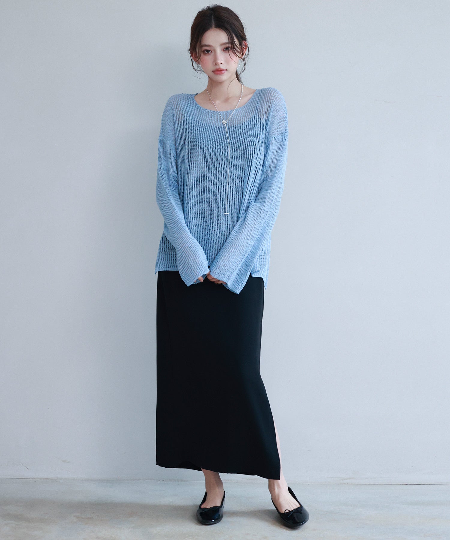透かし編みオーバーサイズニットプルオーバーsdp8061 ブルー