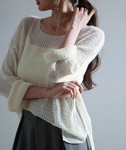 透かし編みオーバーサイズニットプルオーバーsdp8061 アイボリー