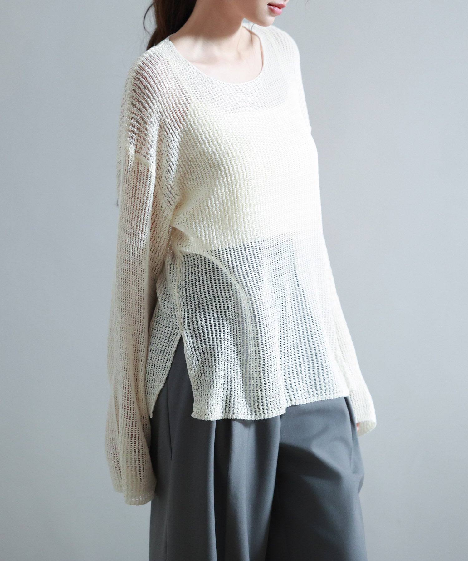 透かし編みオーバーサイズニットプルオーバーsdp8061 アイボリー
