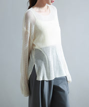 透かし編みオーバーサイズニットプルオーバーsdp8061 アイボリー