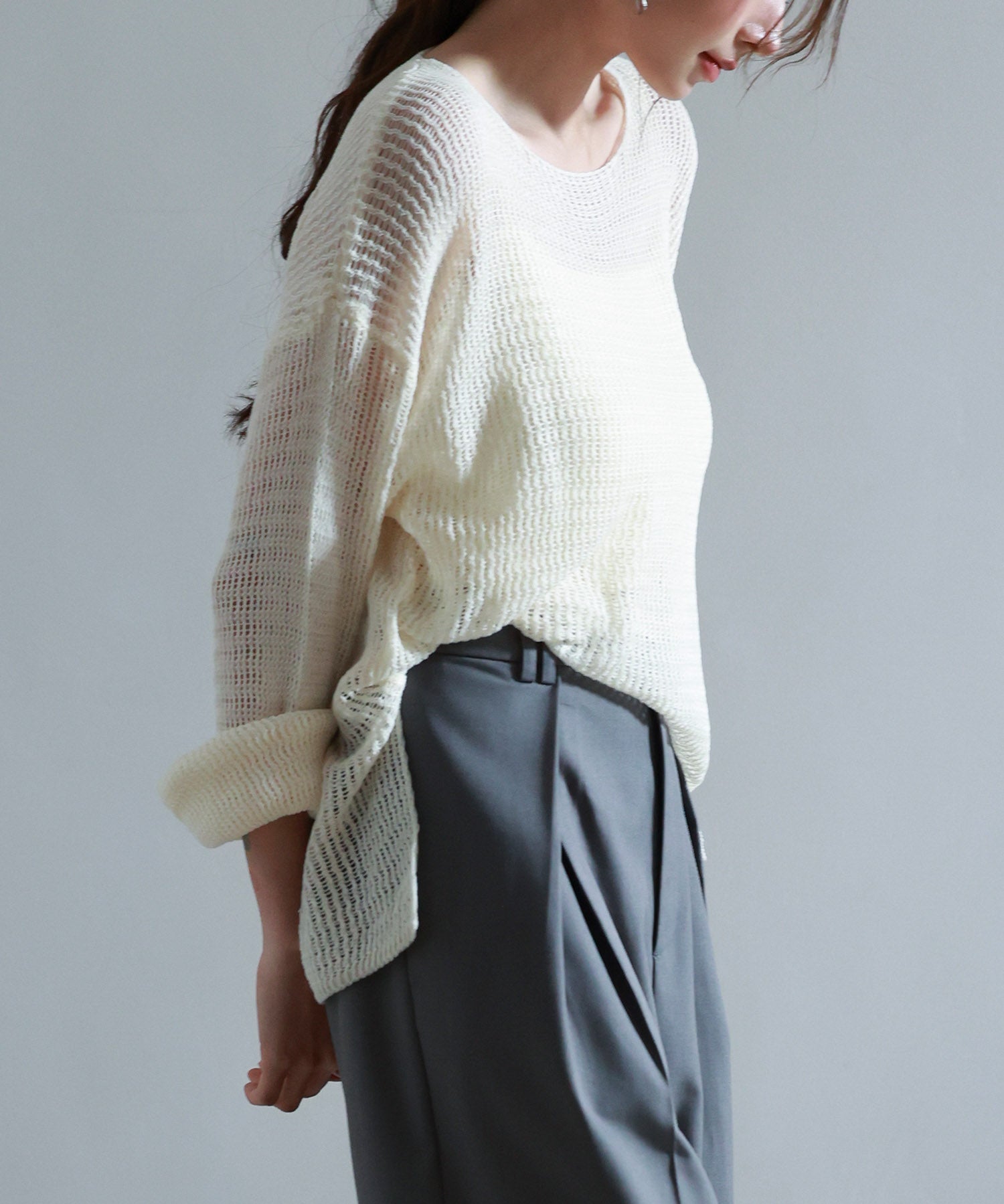 透かし編みオーバーサイズニットプルオーバーsdp8061 アイボリー