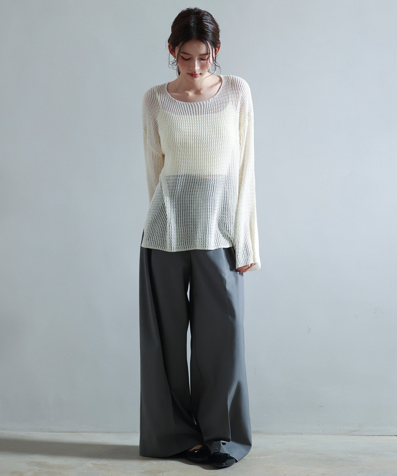 透かし編みオーバーサイズニットプルオーバーsdp8061 アイボリー