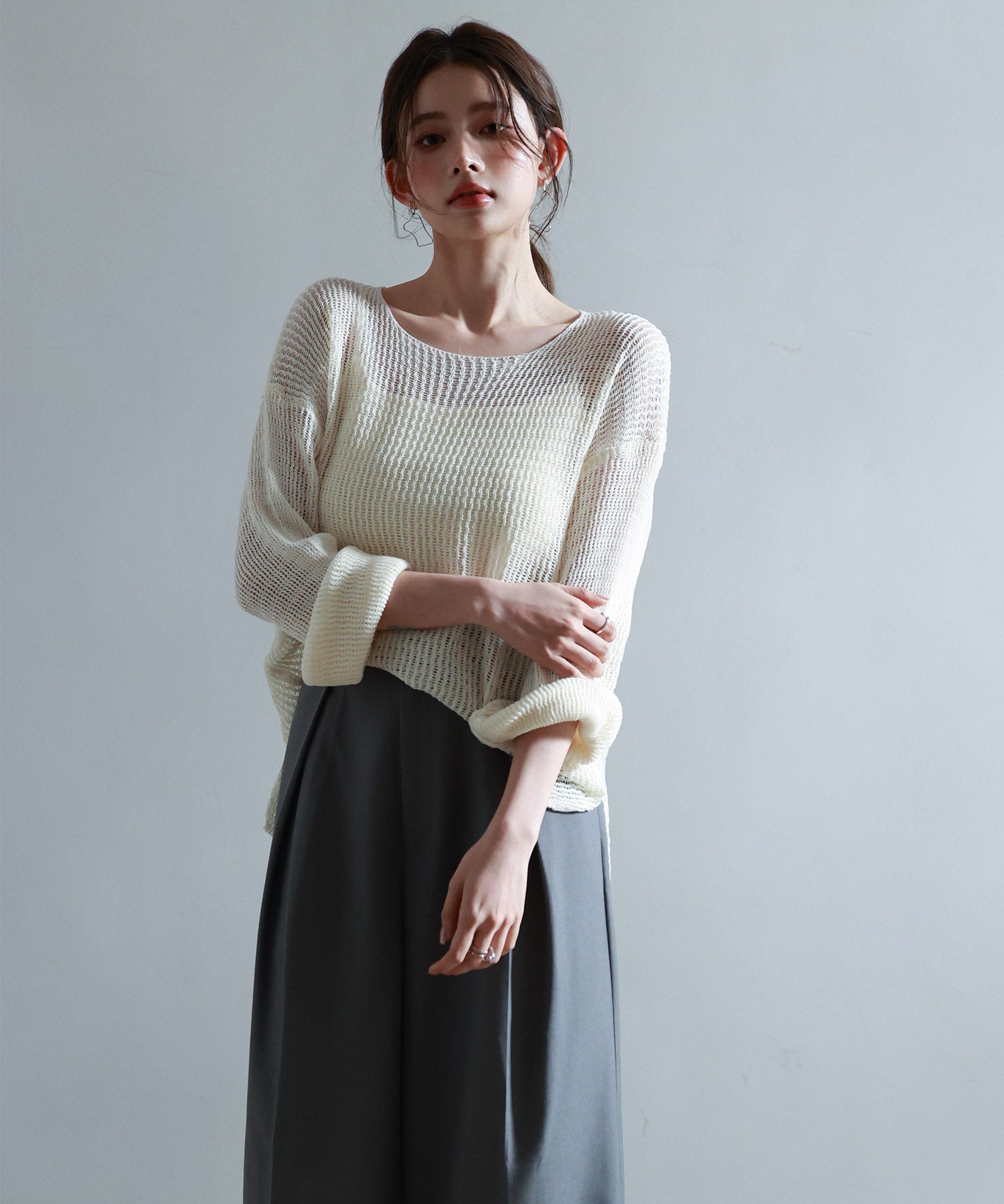 透かし編みオーバーサイズニットプルオーバーsdp8061 アイボリー