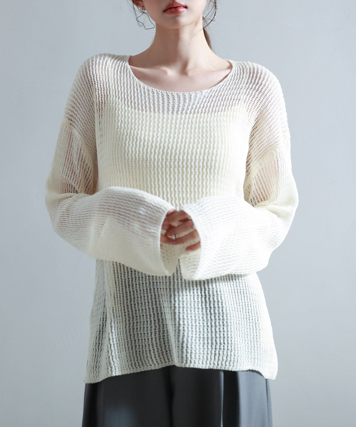 透かし編みオーバーサイズニットプルオーバーsdp8061 アイボリー
