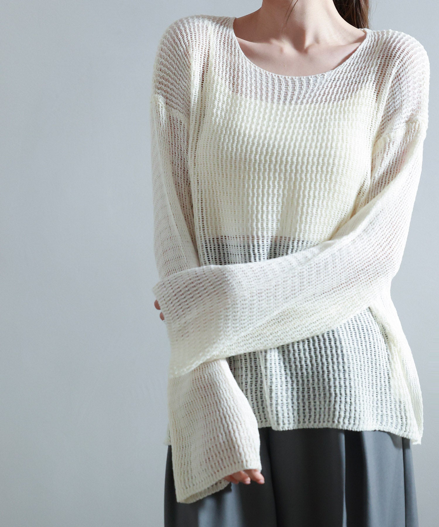 透かし編みオーバーサイズニットプルオーバーsdp8061 アイボリー