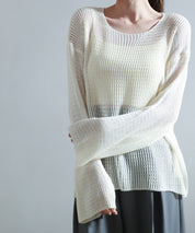 透かし編みオーバーサイズニットプルオーバーsdp8061 アイボリー