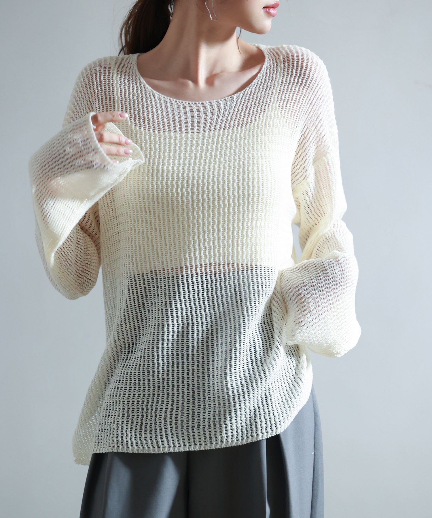 透かし編みオーバーサイズニットプルオーバーsdp8061 アイボリー