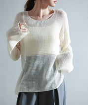 透かし編みオーバーサイズニットプルオーバーsdp8061 アイボリー