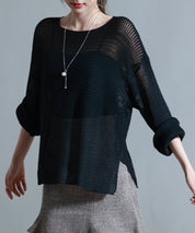 透かし編みオーバーサイズニットプルオーバーsdp8061 ブラック