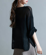 透かし編みオーバーサイズニットプルオーバーsdp8061 ブラック