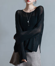 透かし編みオーバーサイズニットプルオーバーsdp8061 ブラック