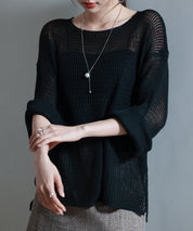 透かし編みオーバーサイズニットプルオーバーsdp8061 ブラック