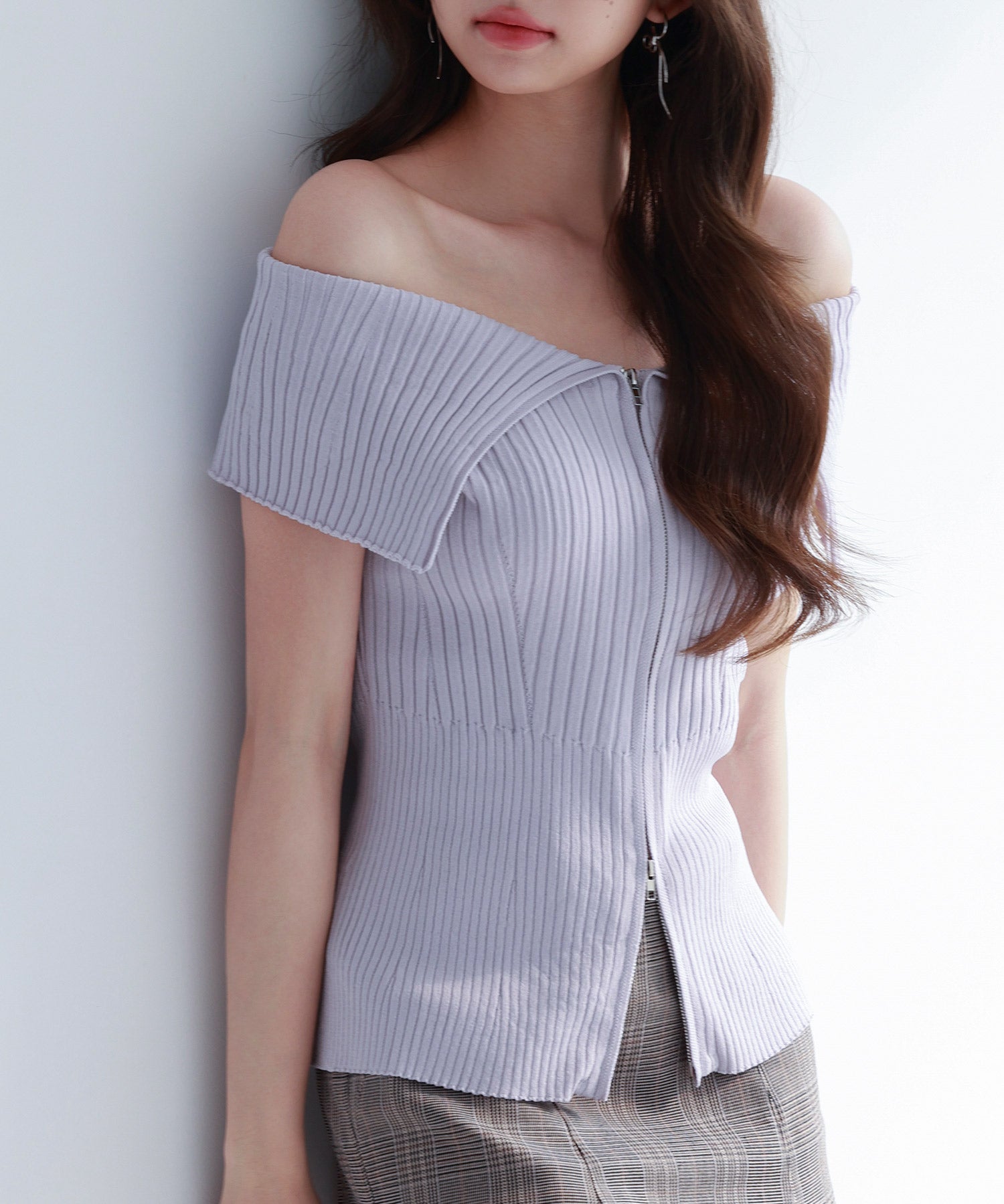 ダブルジップオフショルダーニットsdp8062 ラベンダー