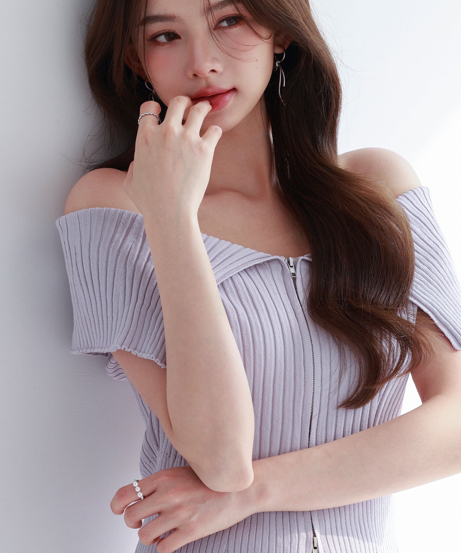 ダブルジップオフショルダーニットsdp8062 ラベンダー