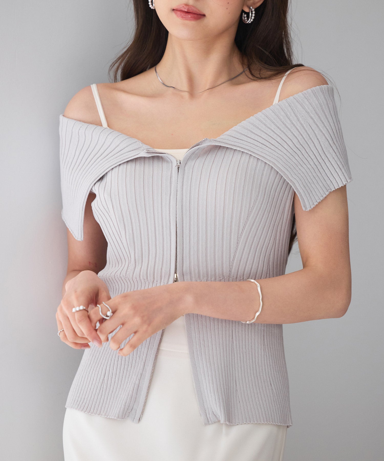 ダブルジップオフショルダーニットsdp8062 グレー