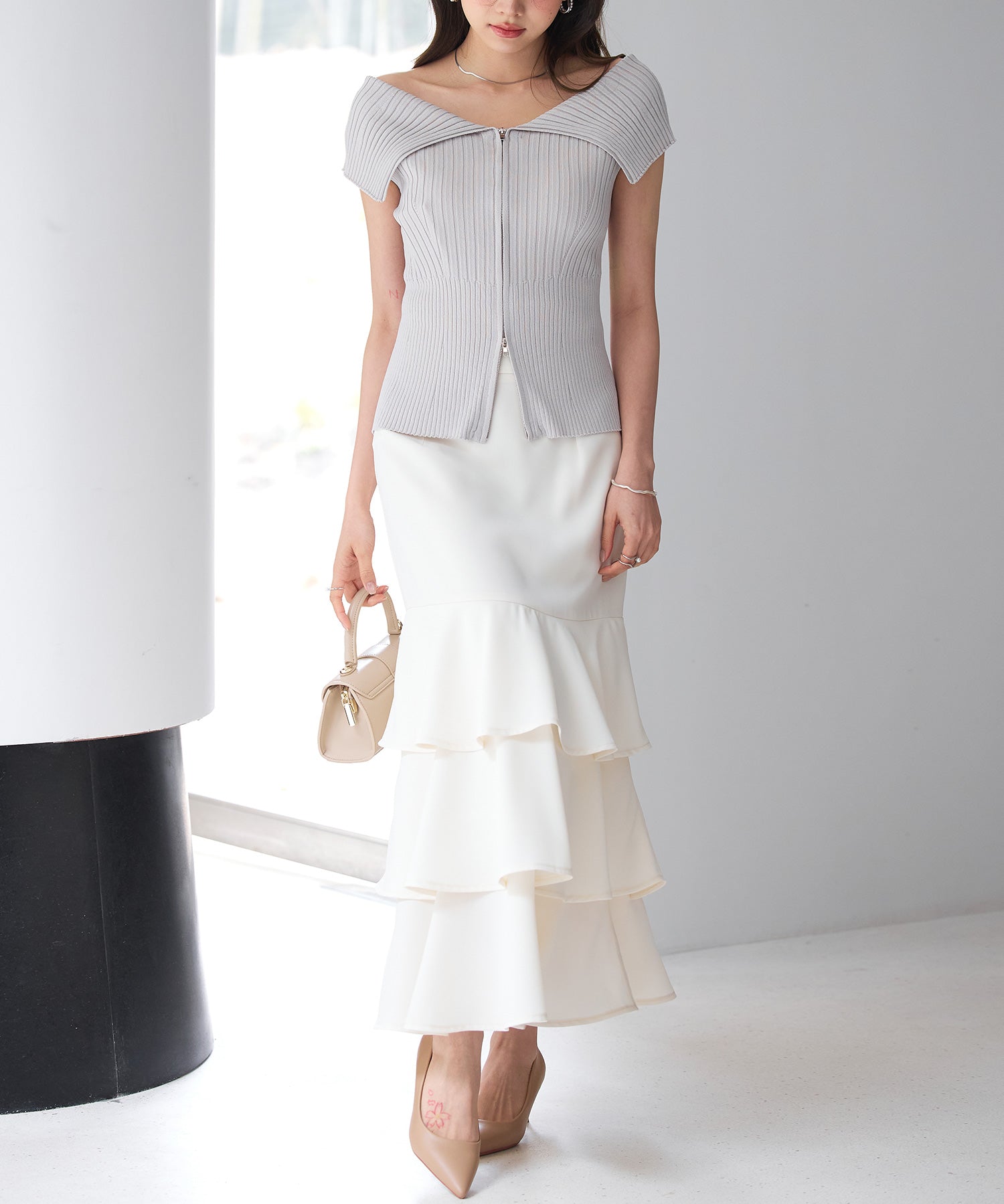 ダブルジップオフショルダーニットsdp8062 グレー