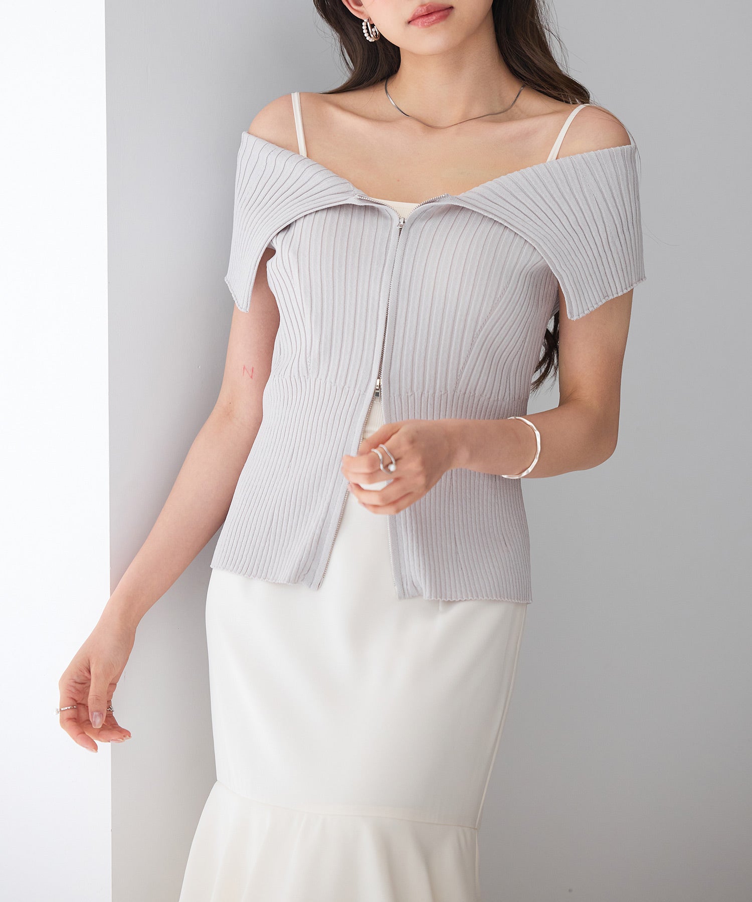 ダブルジップオフショルダーニットsdp8062 グレー