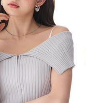 ダブルジップオフショルダーニットsdp8062 グレー